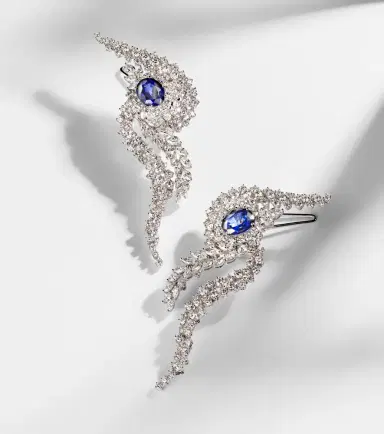 YEPREM Reign Supreme 18kt white gold earrings with diamonds and sapphires | Thumbnail 3 YEPREM Reign Supreme 18kt white gold earrings with diamonds and sapphires | Thumbnail 3