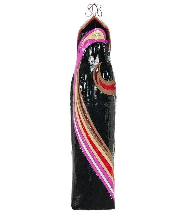 Sequined printed halterneck gown Sequined printed halterneck gown