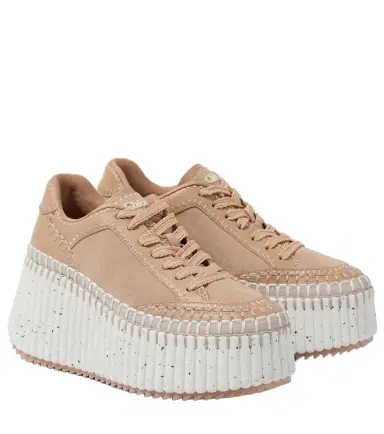 Chloe Chloé Nama 80 suede and leather wedge sneakers | Thumbnail 1 Chloe Chloé Nama 80 suede and leather wedge sneakers | Thumbnail 1
