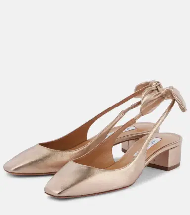 Aquazzura Very Bow 35 metallic leather slingback pumps | Thumbnail 4 Aquazzura Very Bow 35 metallic leather slingback pumps | Thumbnail 4