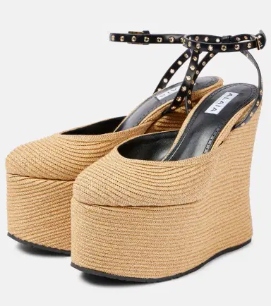 Alaïa Alaïa LA leather-trimmed paper straw wedges | Thumbnail 4 Alaïa Alaïa LA leather-trimmed paper straw wedges | Thumbnail 4