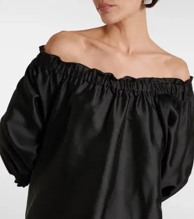 Max Mara Lepre off-shoulder silk and cotton minidress | Thumbnail 3 Max Mara Lepre off-shoulder silk and cotton minidress | Thumbnail 3