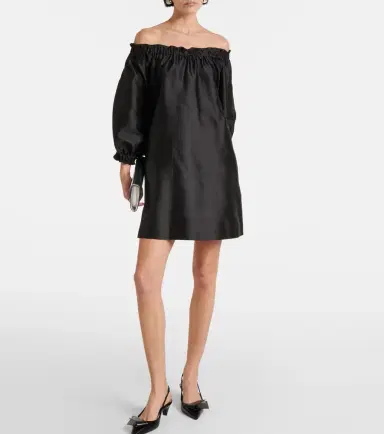 Max Mara Lepre off-shoulder silk and cotton minidress | Thumbnail 4 Max Mara Lepre off-shoulder silk and cotton minidress | Thumbnail 4
