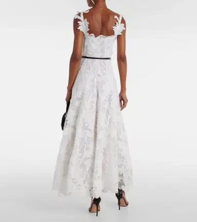 Oscar de la Renta Marbled Carnation Guipure lace bustier gown | Thumbnail 4 Oscar de la Renta Marbled Carnation Guipure lace bustier gown | Thumbnail 4