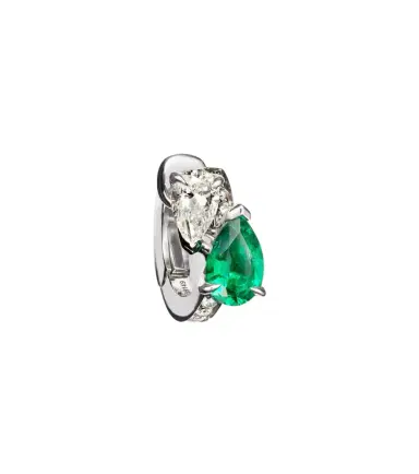Repossi Serti sur Vide 18kt white gold single earring with diamonds and emerald | Thumbnail 1 Repossi Serti sur Vide 18kt white gold single earring with diamonds and emerald | Thumbnail 1