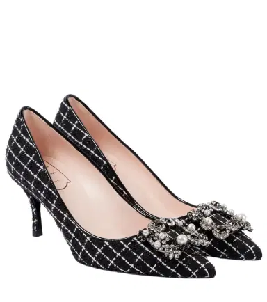 Roger Vivier Flower Strass 65 leather-trimmed bouclé pumps | Thumbnail 1 Roger Vivier Flower Strass 65 leather-trimmed bouclé pumps | Thumbnail 1