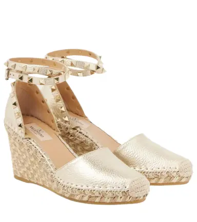Valentino Garavani Rockstud metallic leather espadrille wedges | Thumbnail 1 Valentino Garavani Rockstud metallic leather espadrille wedges | Thumbnail 1