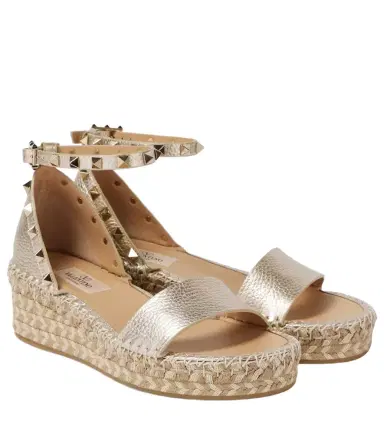 Valentino Garavani Rockstud metallic leather espadrille sandals | Thumbnail 1 Valentino Garavani Rockstud metallic leather espadrille sandals | Thumbnail 1