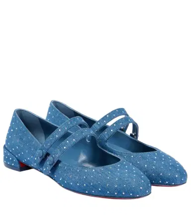 Christian Louboutin Sweet Jane embellished denim Mary Jane flats | Thumbnail 1 Christian Louboutin Sweet Jane embellished denim Mary Jane flats | Thumbnail 1