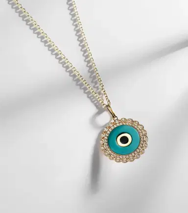 Sydney Evan Large Evil Eye 14kt gold chain necklace with diamonds and turquoise | Thumbnail 6 Sydney Evan Large Evil Eye 14kt gold chain necklace with diamonds and turquoise | Thumbnail 6
