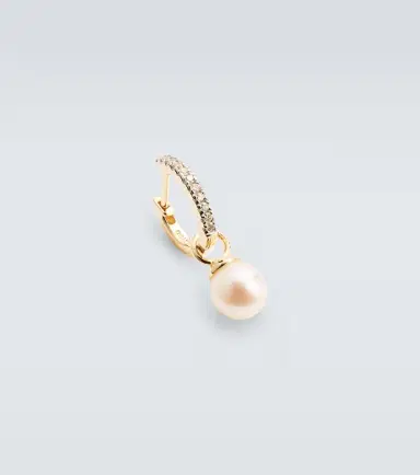 Mateo 14kt gold single hoop earring with diamonds and freshwater pearl | Thumbnail 4 Mateo 14kt gold single hoop earring with diamonds and freshwater pearl | Thumbnail 4