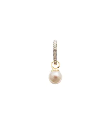 Mateo 14kt gold single hoop earring with diamonds and freshwater pearl | Thumbnail 1 Mateo 14kt gold single hoop earring with diamonds and freshwater pearl | Thumbnail 1