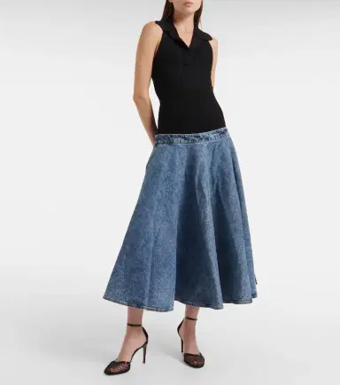Alaïa Alaïa Denim and cotton jersey midi skirt | Thumbnail 6 Alaïa Alaïa Denim and cotton jersey midi skirt | Thumbnail 6