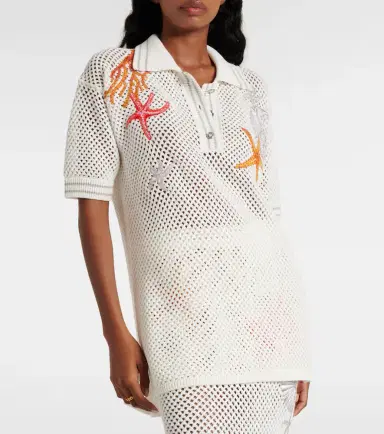 Versace Embroidered crochet cotton polo shirt | Thumbnail 3 Versace Embroidered crochet cotton polo shirt | Thumbnail 3