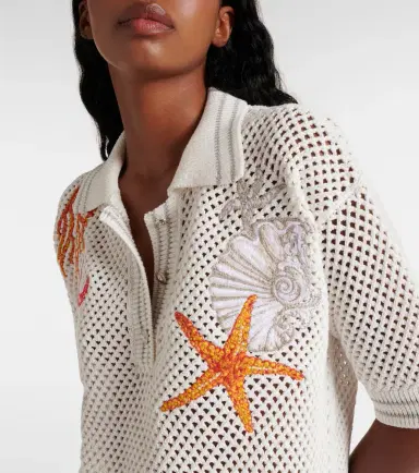 Versace Embroidered crochet cotton polo shirt | Thumbnail 4 Versace Embroidered crochet cotton polo shirt | Thumbnail 4
