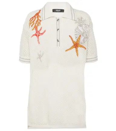 Versace Embroidered crochet cotton polo shirt | Thumbnail 1 Versace Embroidered crochet cotton polo shirt | Thumbnail 1