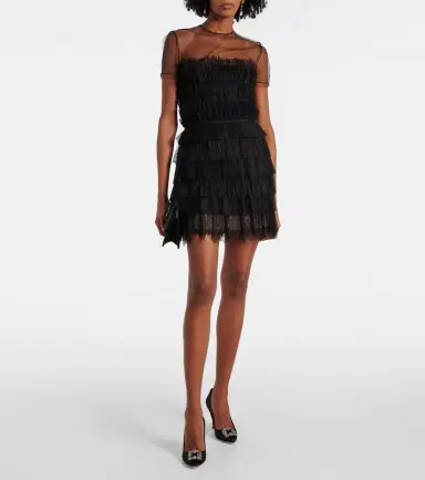 Costarellos Hayla tulle and chantilly lace minidress | Thumbnail 3 Costarellos Hayla tulle and chantilly lace minidress | Thumbnail 3