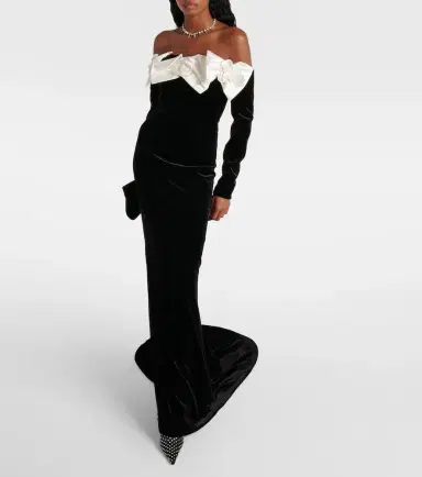Alessandra Rich Bow-detail off-shoulder velvet gown | Thumbnail 3 Alessandra Rich Bow-detail off-shoulder velvet gown | Thumbnail 3