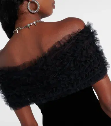 Alessandra Rich Off-shoulder velvet and tulle minidress | Thumbnail 3 Alessandra Rich Off-shoulder velvet and tulle minidress | Thumbnail 3