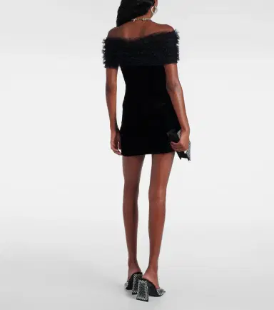 Alessandra Rich Off-shoulder velvet and tulle minidress | Thumbnail 4 Alessandra Rich Off-shoulder velvet and tulle minidress | Thumbnail 4