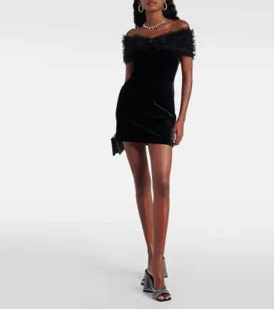 Alessandra Rich Off-shoulder velvet and tulle minidress | Thumbnail 6 Alessandra Rich Off-shoulder velvet and tulle minidress | Thumbnail 6