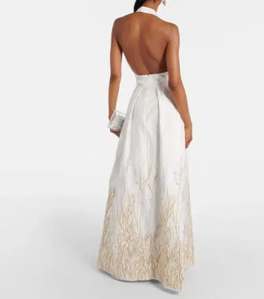 Elie Saab Embroidered halterneck cotton-blend gown | Thumbnail 2 Elie Saab Embroidered halterneck cotton-blend gown | Thumbnail 2
