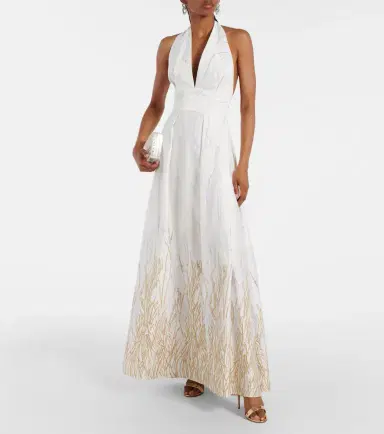Elie Saab Embroidered halterneck cotton-blend gown | Thumbnail 5 Elie Saab Embroidered halterneck cotton-blend gown | Thumbnail 5