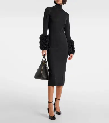 Alaia Alaïa Faux shearling-trimmed virgin wool midi dress | Thumbnail 2 Alaia Alaïa Faux shearling-trimmed virgin wool midi dress | Thumbnail 2
