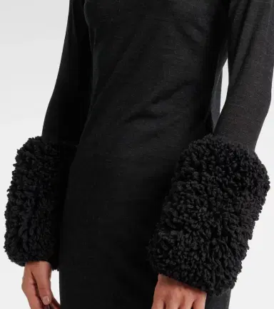 Alaia Alaïa Faux shearling-trimmed virgin wool midi dress | Thumbnail 3 Alaia Alaïa Faux shearling-trimmed virgin wool midi dress | Thumbnail 3