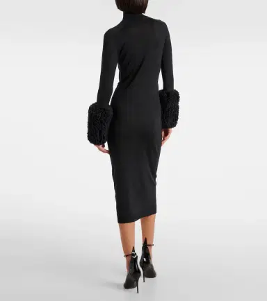 Alaia Alaïa Faux shearling-trimmed virgin wool midi dress | Thumbnail 4 Alaia Alaïa Faux shearling-trimmed virgin wool midi dress | Thumbnail 4