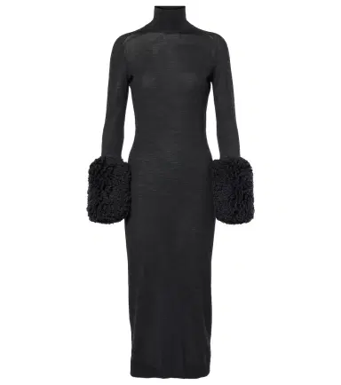 Alaia Alaïa Faux shearling-trimmed virgin wool midi dress | Thumbnail 1 Alaia Alaïa Faux shearling-trimmed virgin wool midi dress | Thumbnail 1