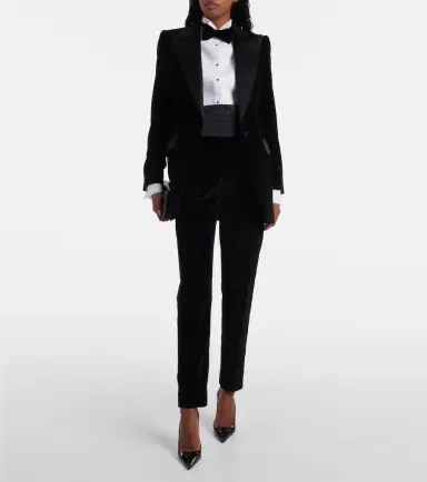 Dolce & Gabbana High-rise cotton-blend velvet tuxedo pants | Thumbnail 4 Dolce & Gabbana High-rise cotton-blend velvet tuxedo pants | Thumbnail 4