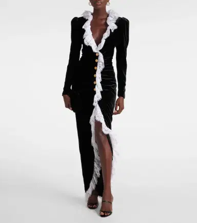 Alessandra Rich Lace-trimmed velvet maxi dress | Thumbnail 3 Alessandra Rich Lace-trimmed velvet maxi dress | Thumbnail 3