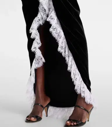 Alessandra Rich Lace-trimmed velvet maxi dress | Thumbnail 4 Alessandra Rich Lace-trimmed velvet maxi dress | Thumbnail 4