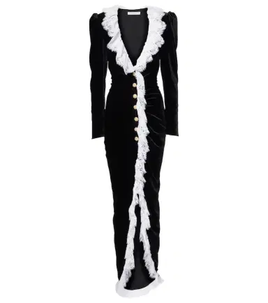 Alessandra Rich Lace-trimmed velvet maxi dress | Thumbnail 1 Alessandra Rich Lace-trimmed velvet maxi dress | Thumbnail 1