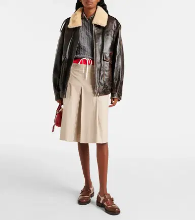 Miu Miu Logo faux shearling-trimmed leather jacket | Thumbnail 3 Miu Miu Logo faux shearling-trimmed leather jacket | Thumbnail 3