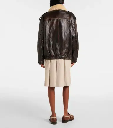 Miu Miu Logo faux shearling-trimmed leather jacket | Thumbnail 6 Miu Miu Logo faux shearling-trimmed leather jacket | Thumbnail 6