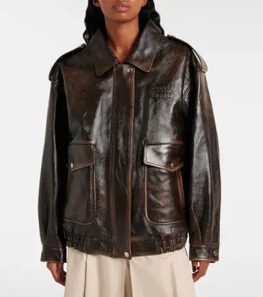 Miu Miu Logo faux shearling-trimmed leather jacket | Thumbnail 7 Miu Miu Logo faux shearling-trimmed leather jacket | Thumbnail 7
