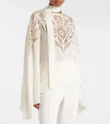 Elie Saab Lace-trimmed tie-neck georgette blouse | Thumbnail 3 Elie Saab Lace-trimmed tie-neck georgette blouse | Thumbnail 3