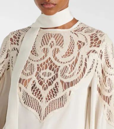 Elie Saab Lace-trimmed tie-neck georgette blouse | Thumbnail 4 Elie Saab Lace-trimmed tie-neck georgette blouse | Thumbnail 4