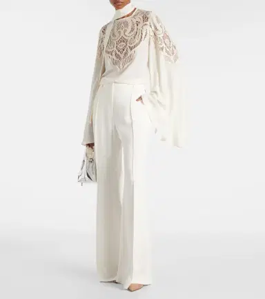 Elie Saab Lace-trimmed tie-neck georgette blouse | Thumbnail 5 Elie Saab Lace-trimmed tie-neck georgette blouse | Thumbnail 5