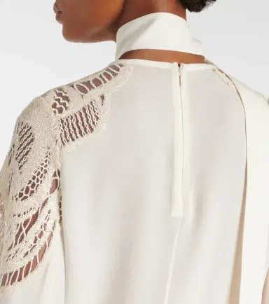 Elie Saab Lace-trimmed tie-neck georgette blouse | Thumbnail 7 Elie Saab Lace-trimmed tie-neck georgette blouse | Thumbnail 7