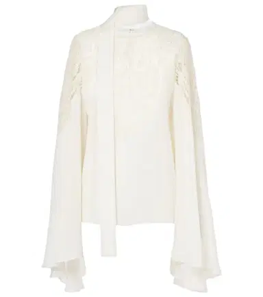 Elie Saab Lace-trimmed tie-neck georgette blouse | Thumbnail 1 Elie Saab Lace-trimmed tie-neck georgette blouse | Thumbnail 1