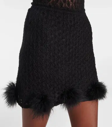 BLUMARINE Feather-trimmed knitted miniskirt | Thumbnail 3 BLUMARINE Feather-trimmed knitted miniskirt | Thumbnail 3