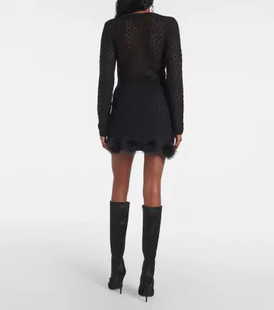 BLUMARINE Feather-trimmed knitted miniskirt | Thumbnail 4 BLUMARINE Feather-trimmed knitted miniskirt | Thumbnail 4