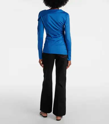 Victoria Beckham Ruched asymmetric jersey top | Thumbnail 3 Victoria Beckham Ruched asymmetric jersey top | Thumbnail 3