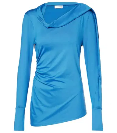 Victoria Beckham Ruched asymmetric jersey top | Thumbnail 1 Victoria Beckham Ruched asymmetric jersey top | Thumbnail 1