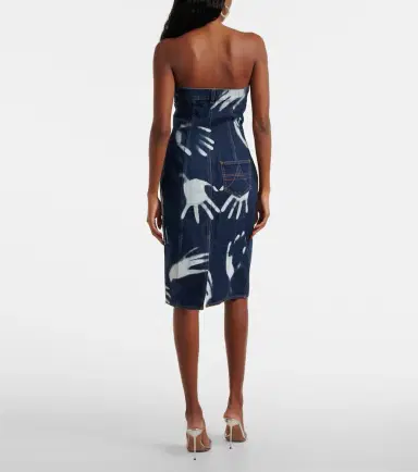 Area Printed strapless denim midi dress | Thumbnail 4 Area Printed strapless denim midi dress | Thumbnail 4