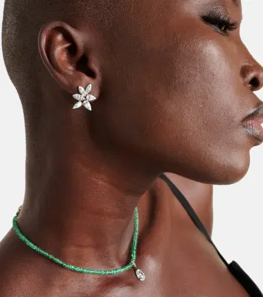 Kamyen Asymmetric floral 18kt white gold earrings with enamel and diamonds | Thumbnail 3 Kamyen Asymmetric floral 18kt white gold earrings with enamel and diamonds | Thumbnail 3