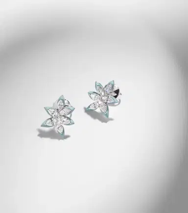 Kamyen Asymmetric floral 18kt white gold earrings with enamel and diamonds | Thumbnail 5 Kamyen Asymmetric floral 18kt white gold earrings with enamel and diamonds | Thumbnail 5